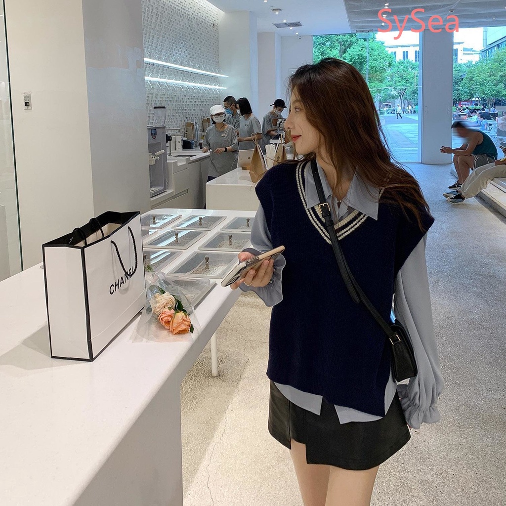 Áo Dệt Kim Sát Nách Thời Trang Retro Hàn Quốc Cho Nữ