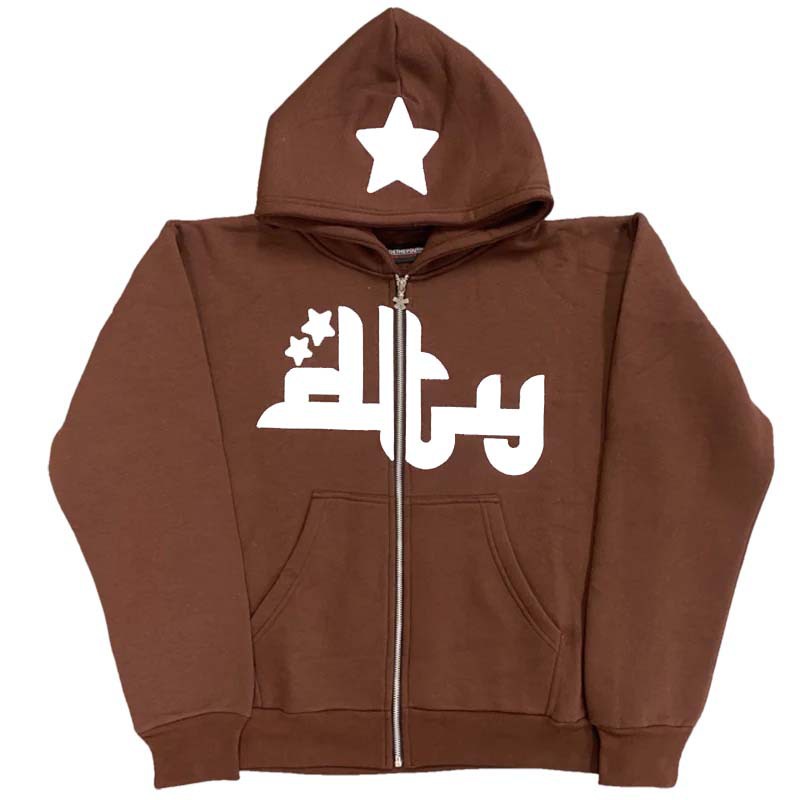 Áo Khoác Hoodie Có Khóa Kéo In Hình Ngôi Sao Phong Cách Hip hop Mỹ Thời Trang Đường Phố Cho Nam Và Nữ Y2K
