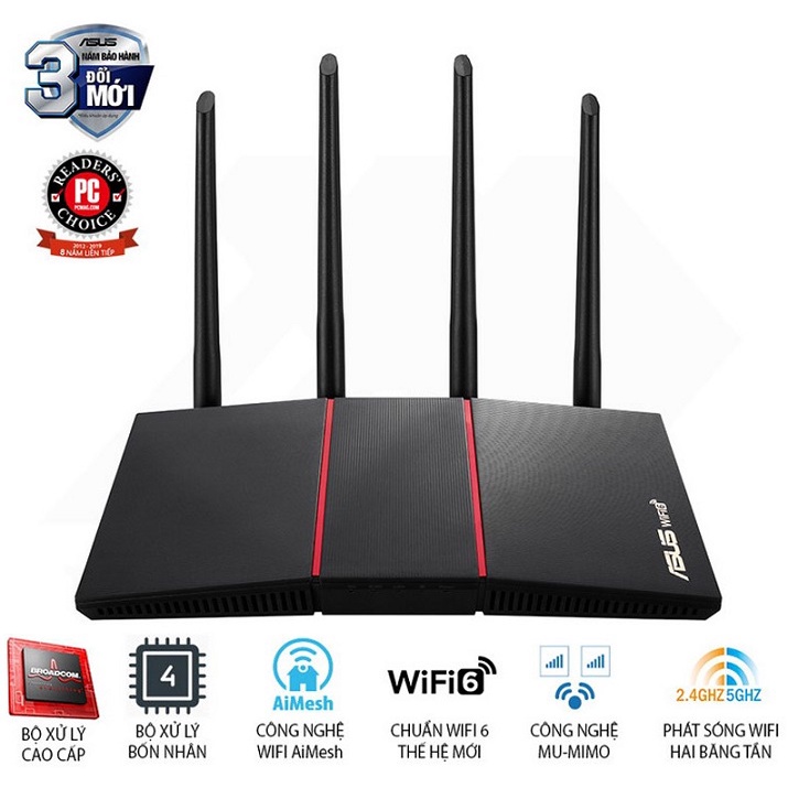 Bộ Phát Wifi6 ASUS Băng Tần Kép Tốc Độ Cao RT-AX55 AX1800 ( Router Gaming )