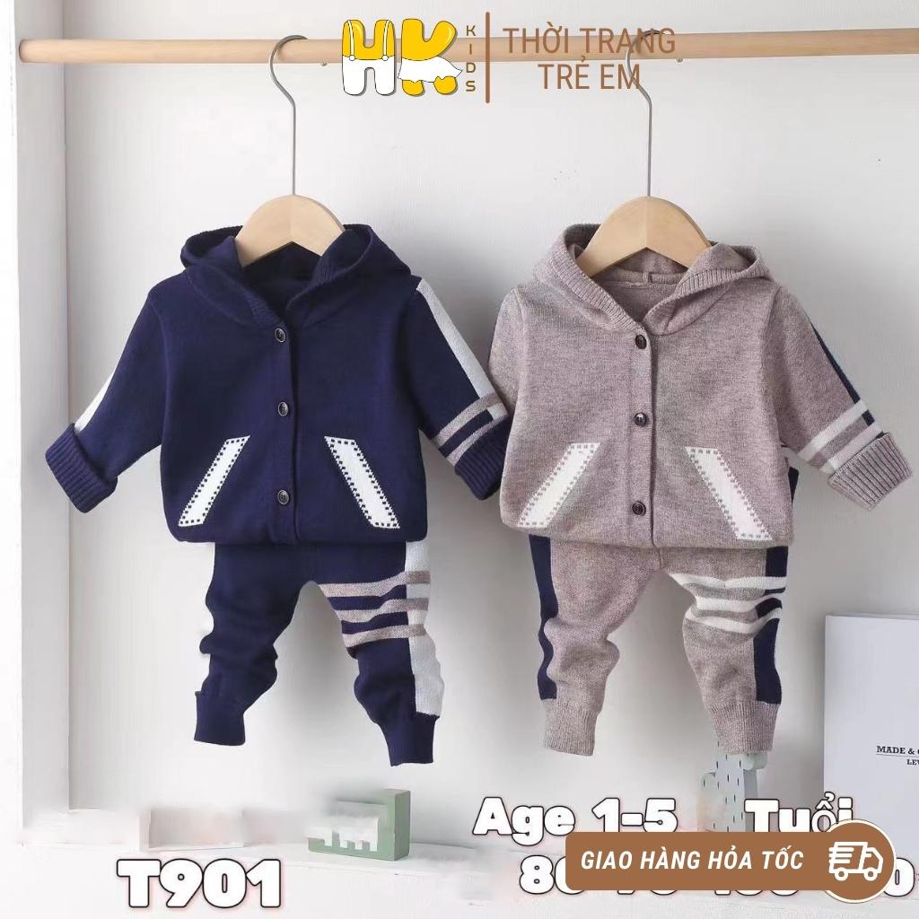 Bộ quần áo len cho bé HK KIDS dài tay thu đông chất len cao cấp mềm mịn đanh lì size cho bé từ 1 đến 5 tuổi (mã T901)