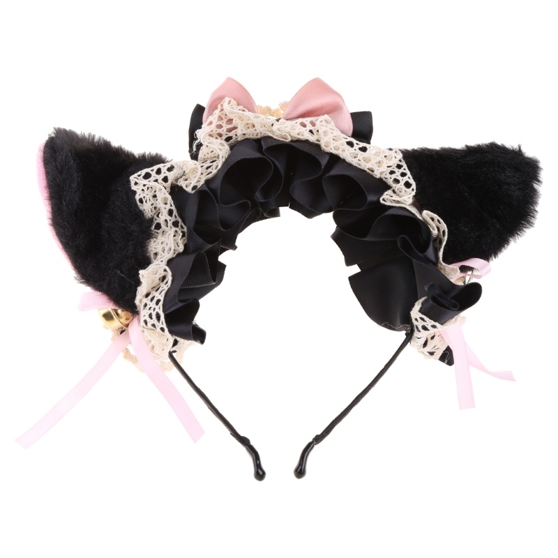 Băng Đô Tai Mèo Phối Ren Xếp Ly Kiểu Dáng Ngọt Ngào Dành Cho Nữ