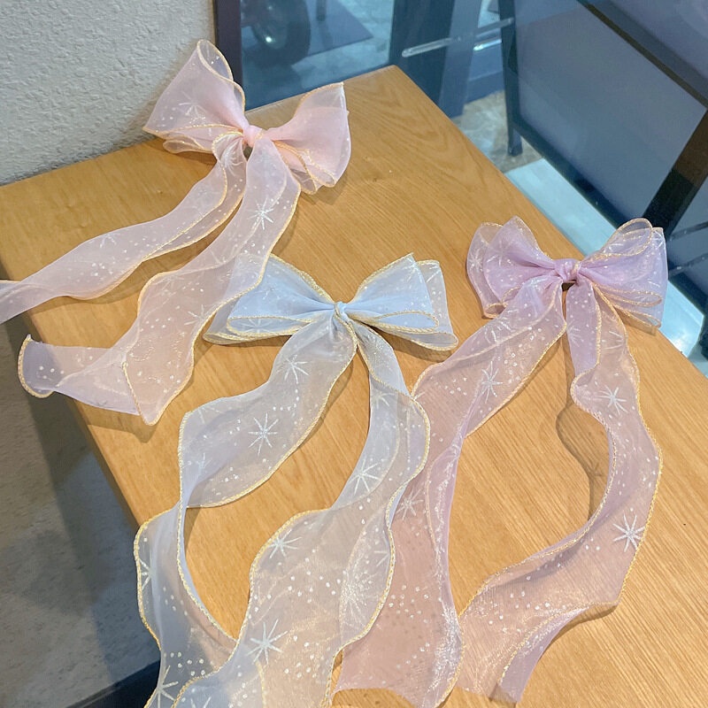 Kẹp Tóc Hình Nơ Phối Lưới Và Ruy Băng Thời Trang Hàn Quốc Cho Bé Gái