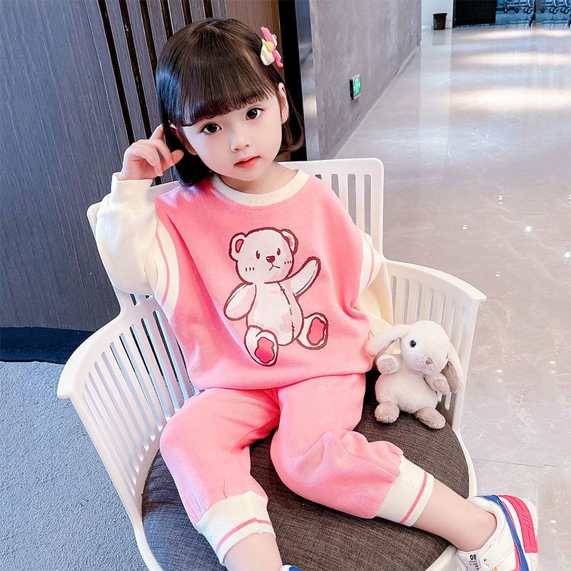 Bộ thu đông bé gái，Set bộ quần áo thu đông dài tay cho bé gái 4-14 tuổi，Chất liệu vải đẹp, đường may kỹ，hình con gấu