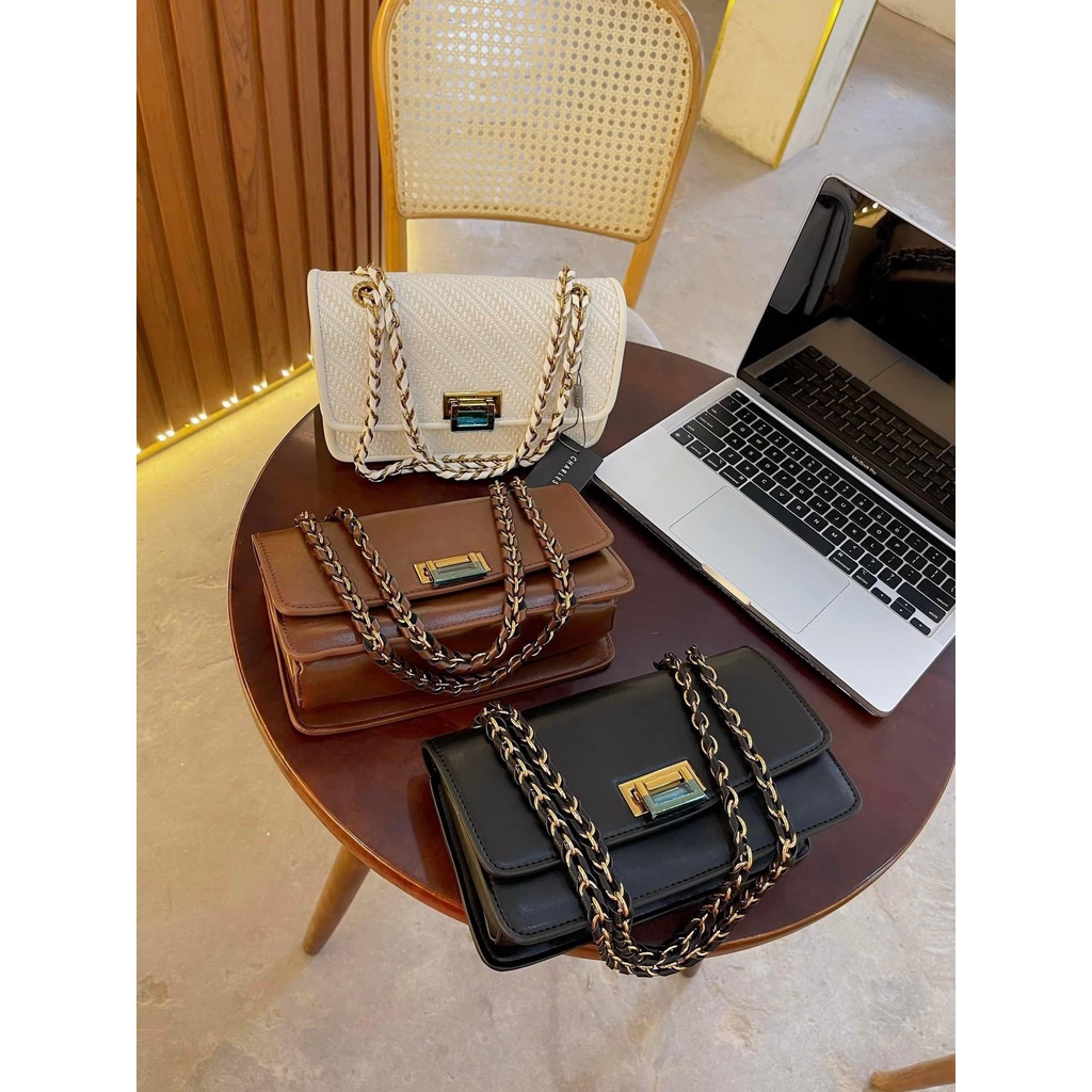 Túi C.n.k khoá gập mới về ,3 màu đen-nâu-trắng cói,💖FREESHIP💖,175k