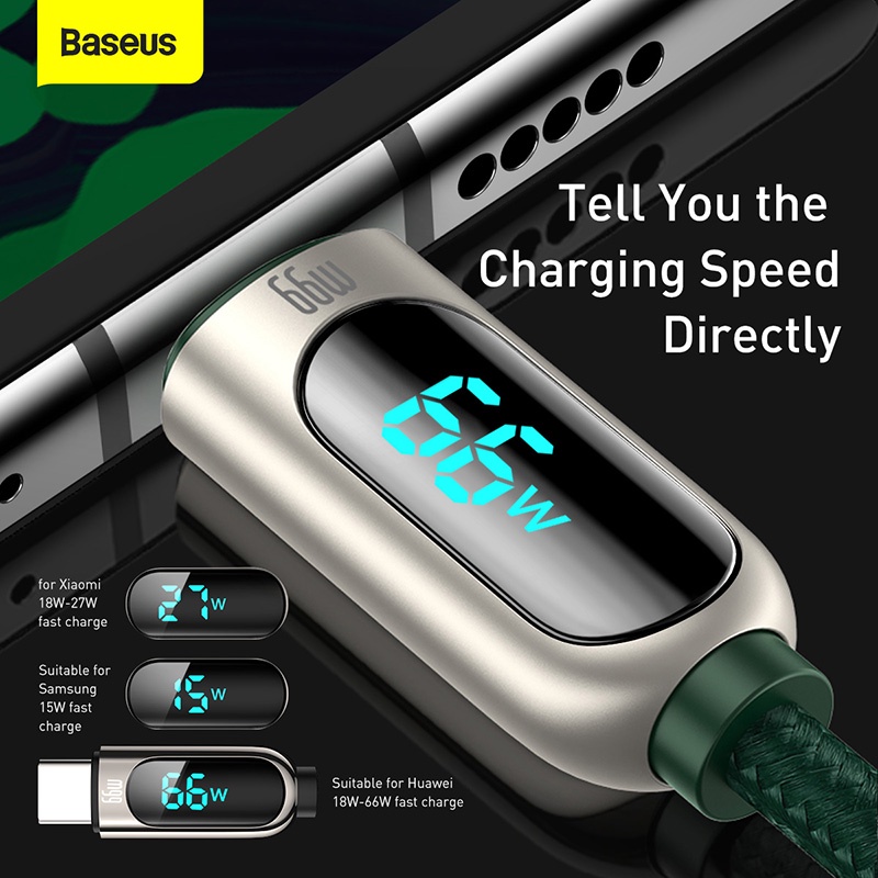 Cáp sạc 66w Baseus USB-TypeC màn hình hiển thị led dành cho điện thoại, laptop
