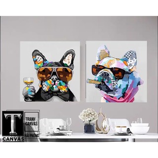 (Tranh Giá Xưởng) Tranh canvas treo tường hiện đại nghệ thuật, chân dung Chó, Mèo Swag CM29-38