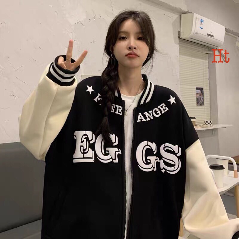 Áo khoác nỉ bomber EGGS nam nữ from rộng unisex chất  nỉ  siêu đẹp