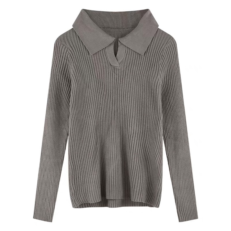 Áo polo len dệt kim dài tay áo thu đông nữ basic freesize