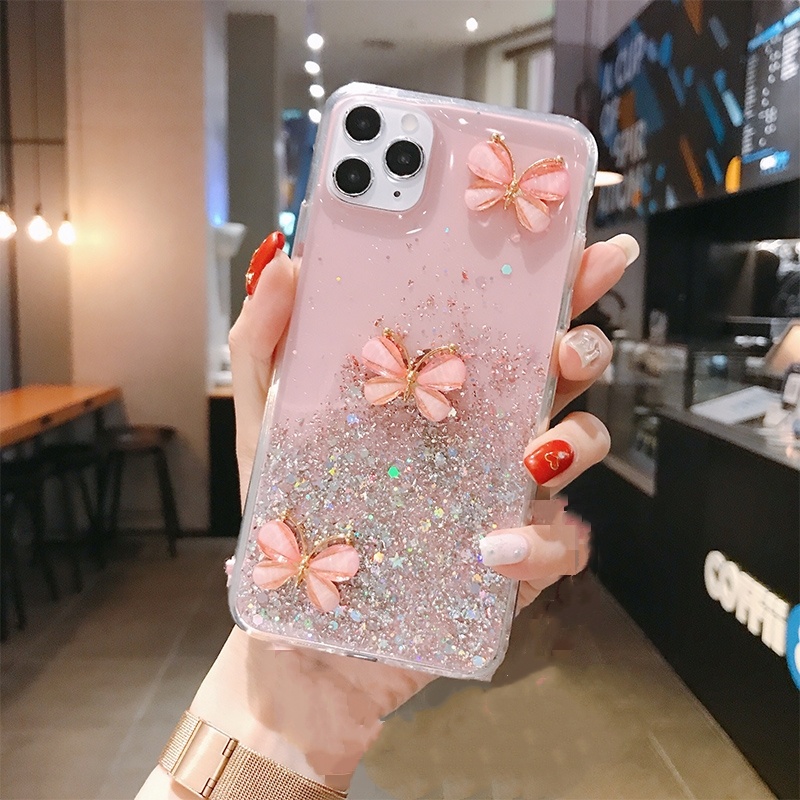 Ốp lưng Xiaomi Redmi Note 13 12 11 11S Pro Pro+ Plus 4G 5G Redmi 13C 12 12C MI 13T POCO X6 X5 X3 MFC M6 Pro M5S C65 Glitter Crystal Three Butterflies Soft TPU Case