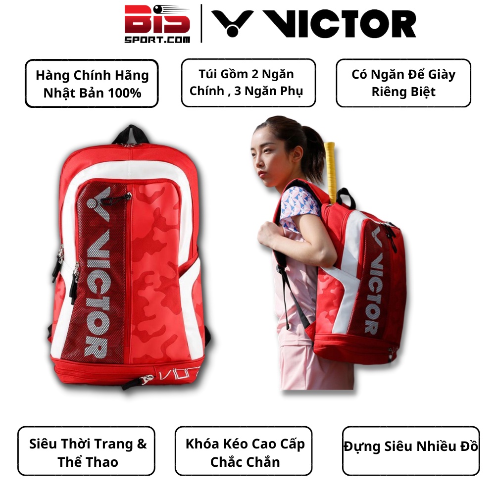 Balo Cầu Lông VICTOR Chính Hãng 3 Ngăn - Có Ngăn Đựng Giày & Vợt, Chống Thấm Nước