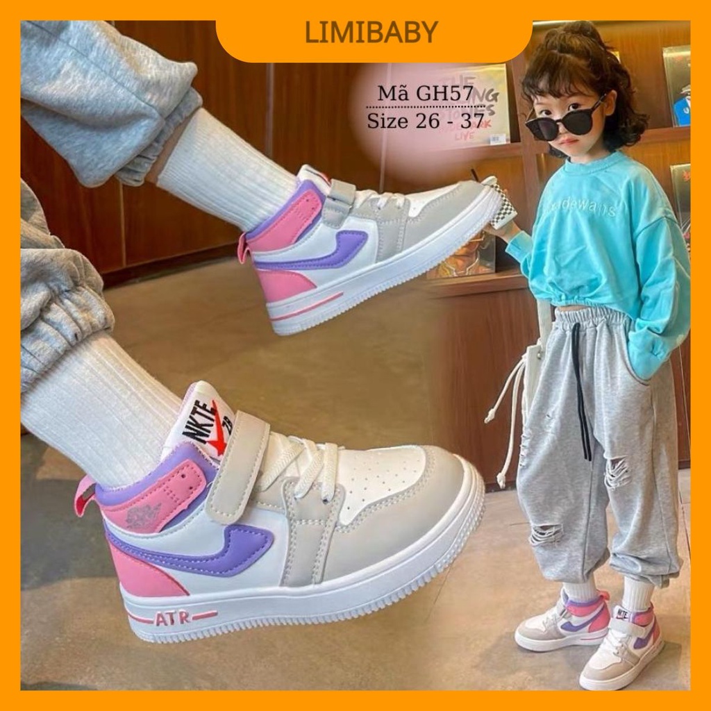 Giày thể thao cổ cao cho bé gái dáng sneark năng động và cá tính màu tím hồng thời trang 3 - 12 tuổi GH57