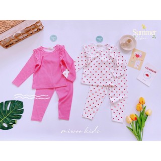 Đồ Bộ Dài Bé Gái Miwoo Kids Vải Bozip Mềm Co Giãn Thoải Mái Tay Cánh Tiên In Họa Tiết Cho Bé 8-20kg