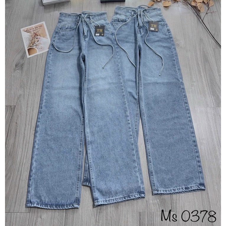 Baggy Jeans Lưng Cao Ống Suông ( Kèm dây )
