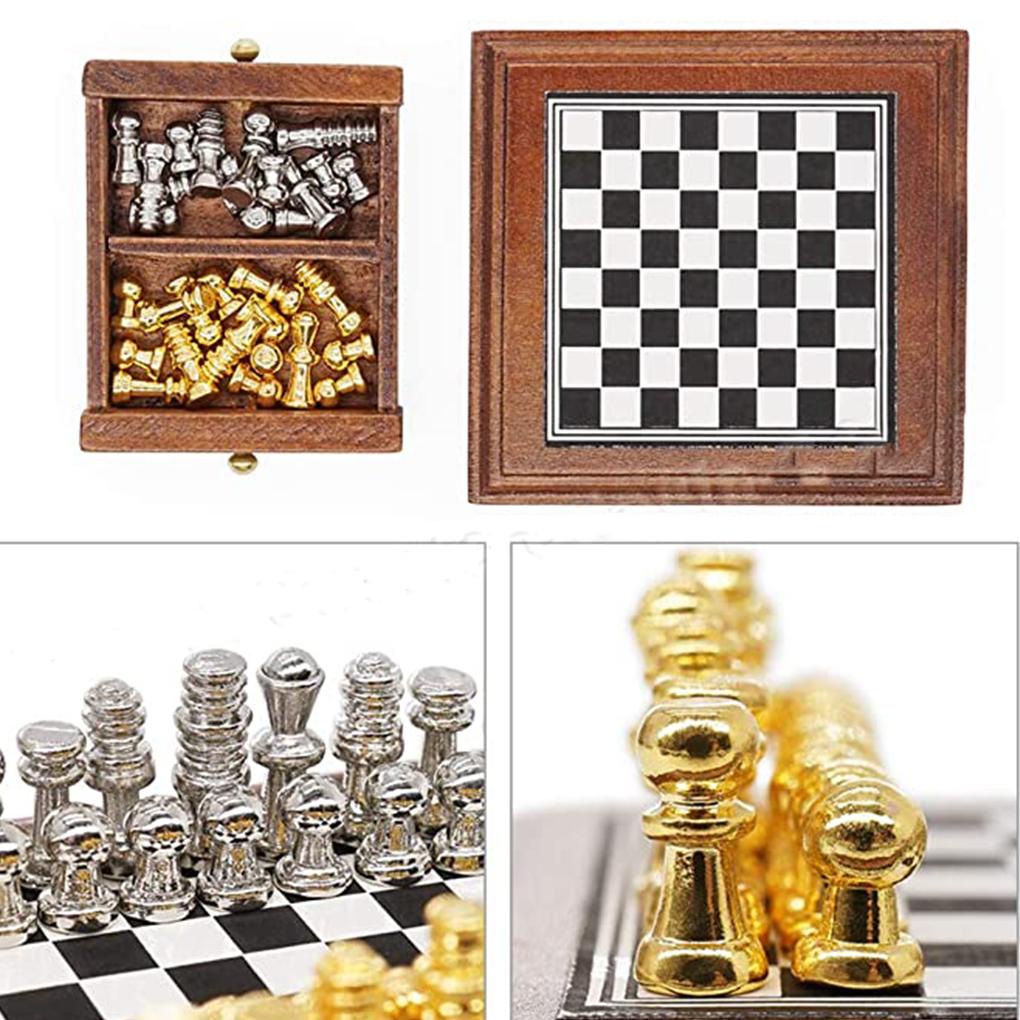 1 Bộ Đồ trang trí Bàn Cờ Vua Thu Nhỏ Dùng Trang Trí DIY