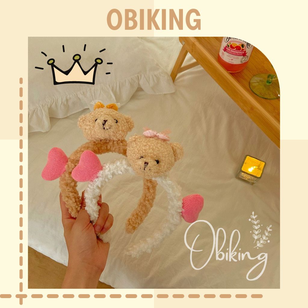 Băng đô bờm tóc hình gấu nâu kèm trái tim siêu dễ thương