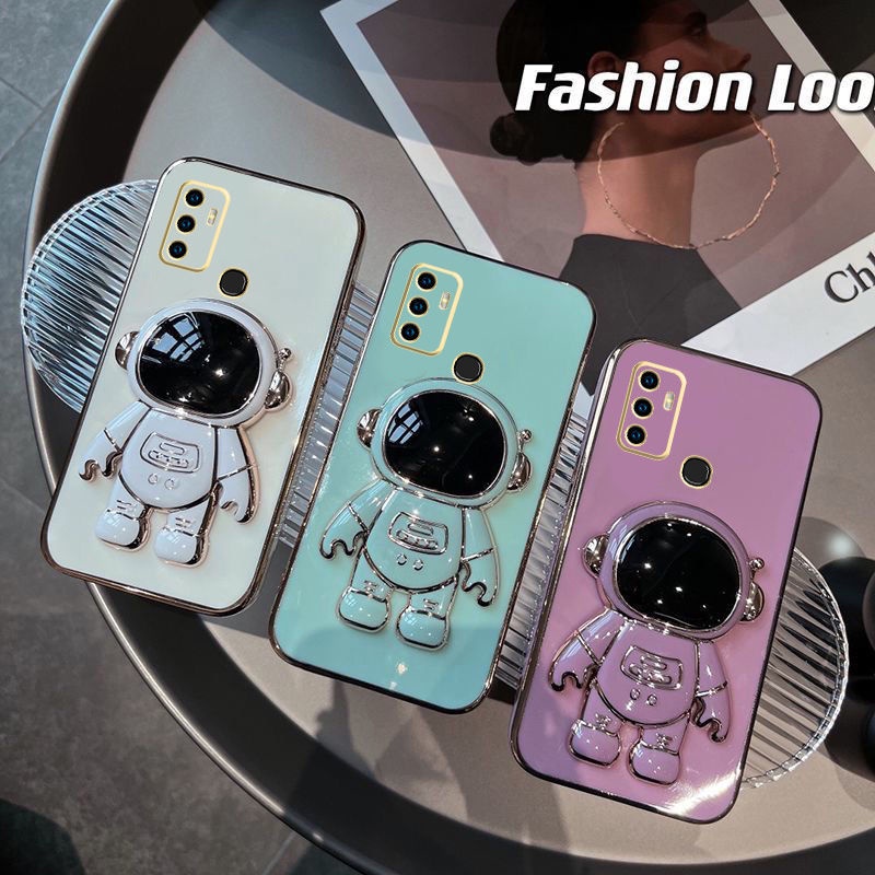 ốp lưng OPPO A53 ốp lưng OPPO A53 2020 Ốp Điện Thoại Silicon Họa Tiết Phi Hành Gia Có Giá Đỡ Mạ Điện Bảo Vệ Chống Rơi Cho OPPO A53