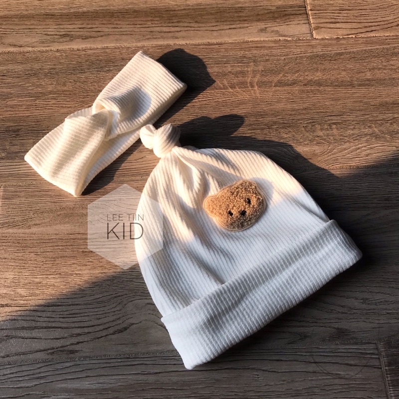 Mũ củ tỏi thêu gấu siêu mềm phong cách Hàn Quốc cho bé