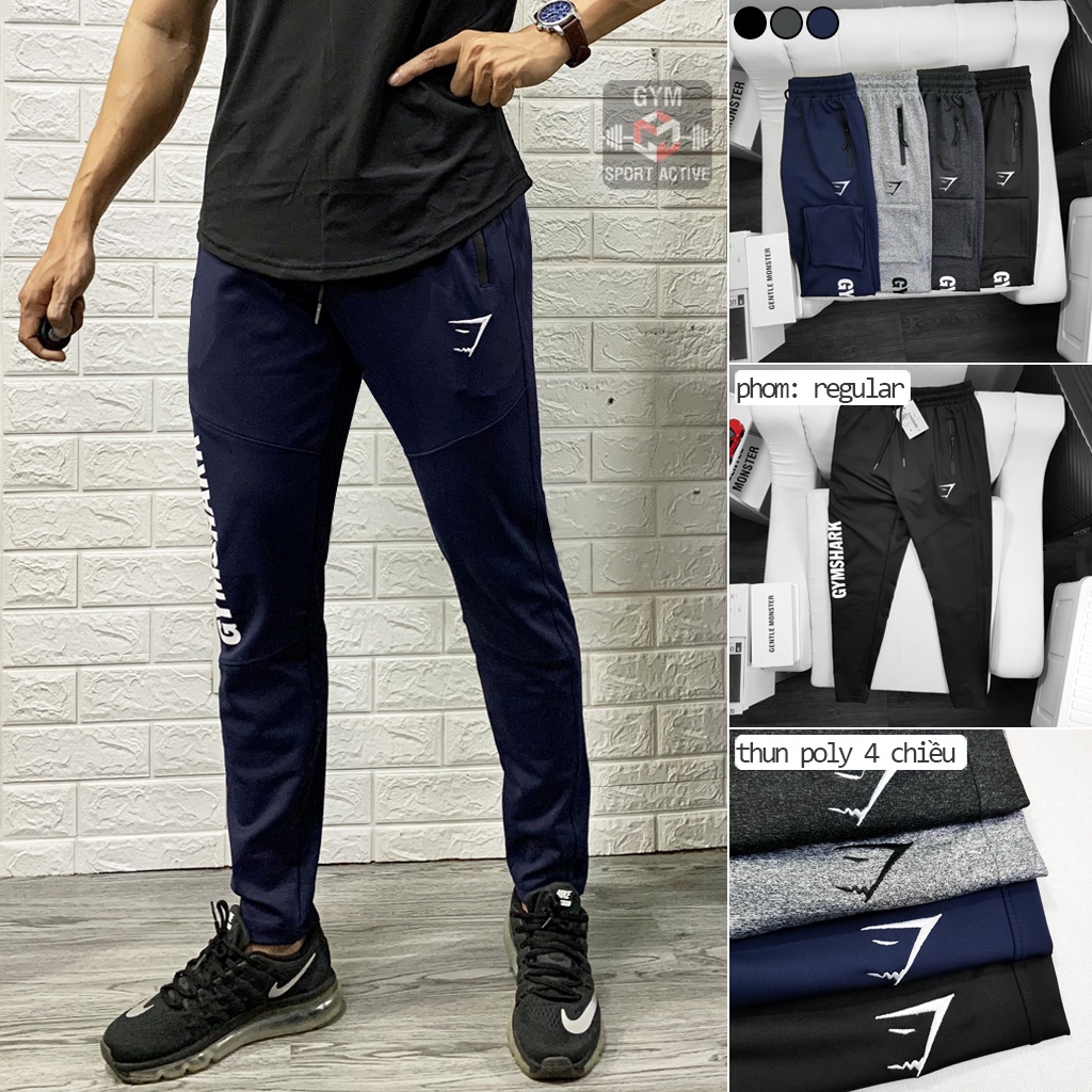 Quần dài nam thể thao tập gym chạy bộ jogger GymShark thun poly 4 chiều ( ảnh video thực tế )
