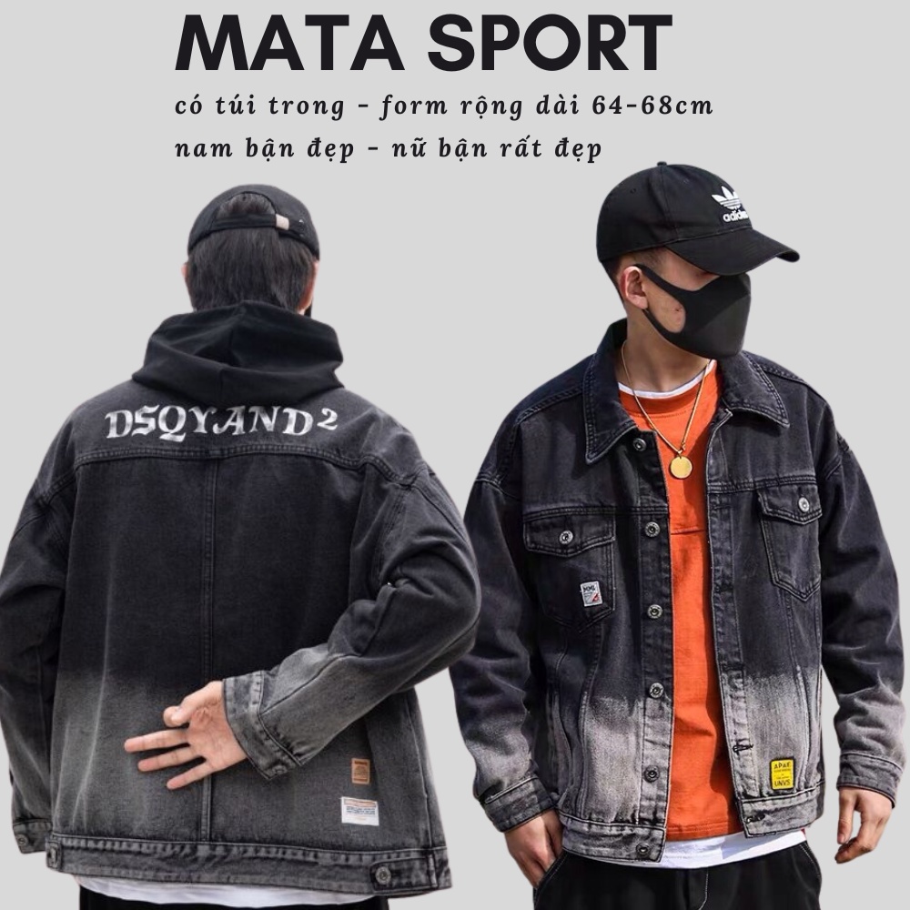 Áo khoác jean cặp đôi unisex form rộng | áo đen loang Nd2 | áo đen in xích vàng form rộng size 40-75kg Mata