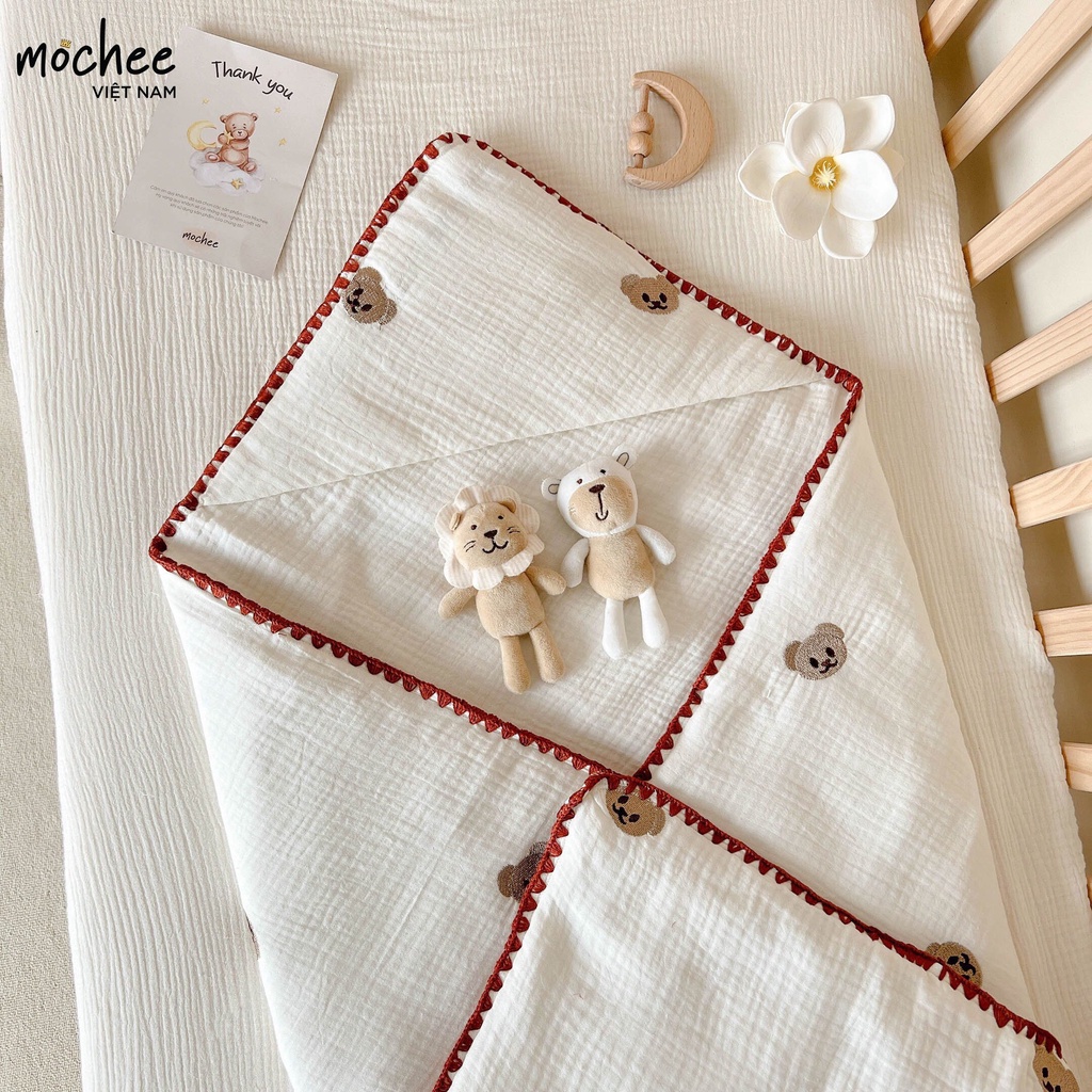 Ủ choàng xô trần bông cho bé Mochee 90x90cm, chăn ủ muslin cotton mềm mại - Melony