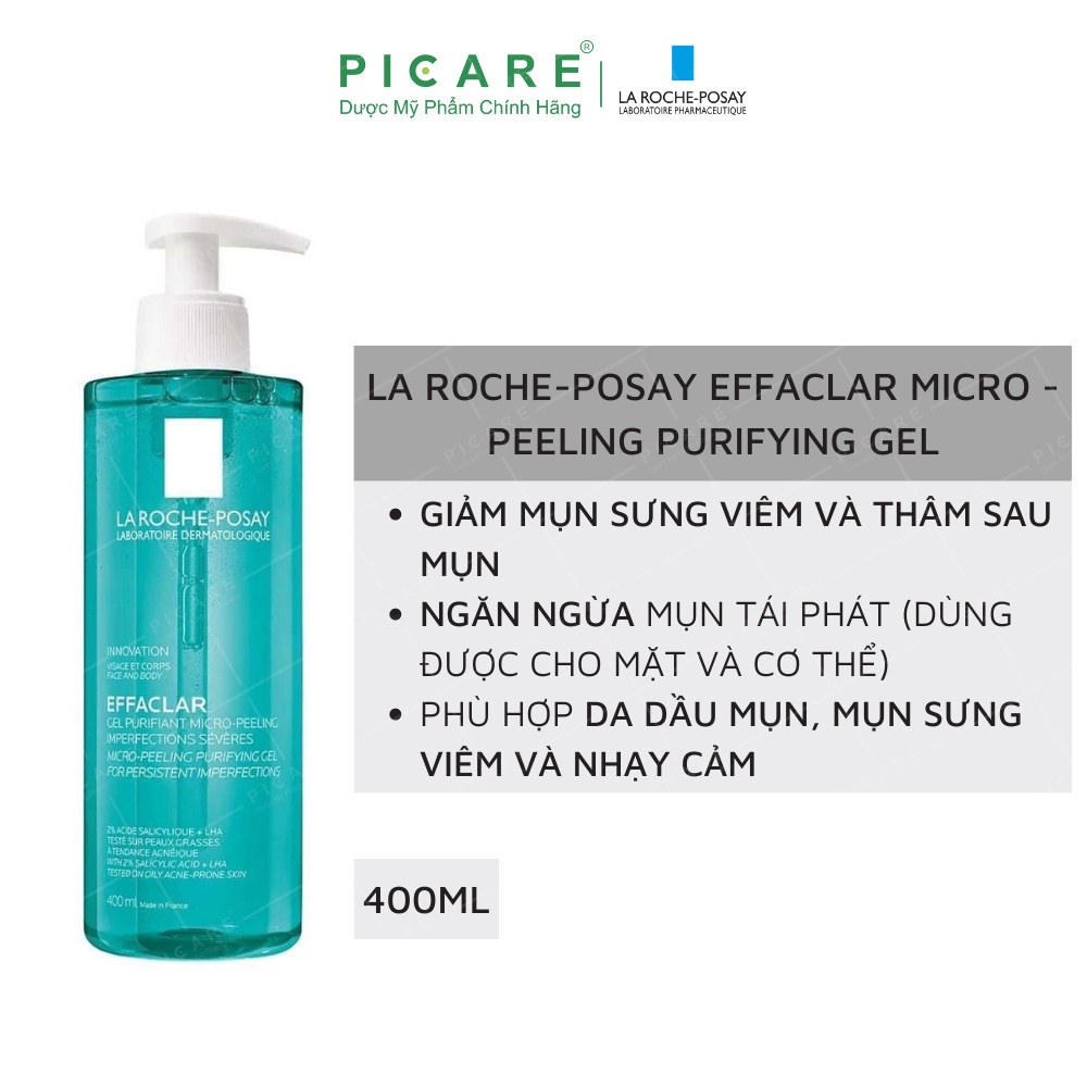 Gel rửa mặt và tắm dành cho da nhờn mụn La Roche Posay Effaclar Micro Peeling Purifying 400ml