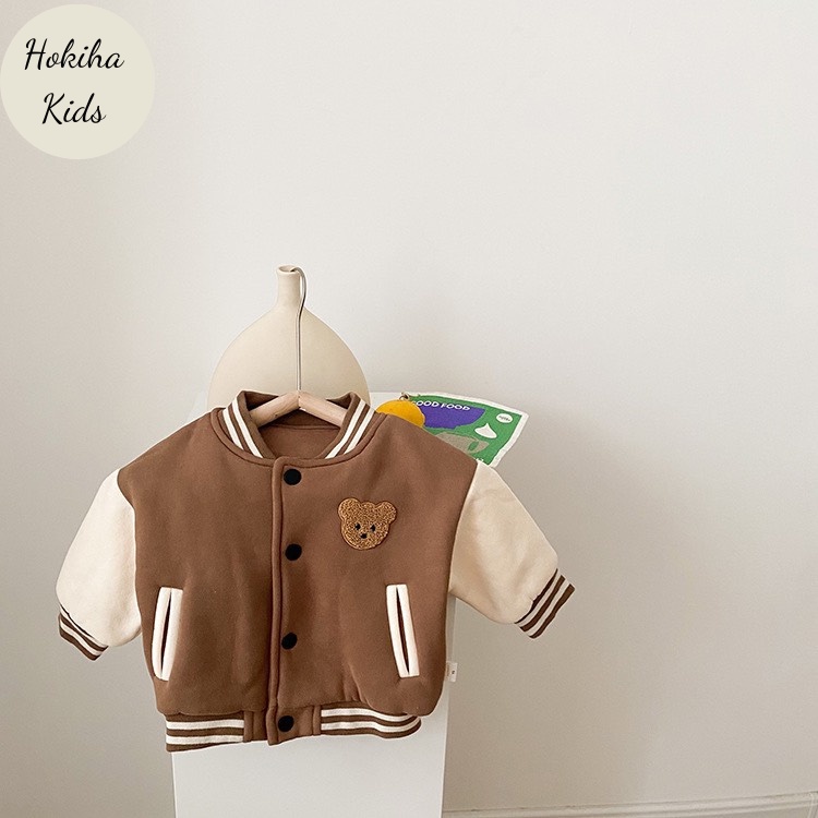 Áo khoác bomber cho bé Hokiha, áo khoác cho bé trai bé gái chất da cá 2 lớp cực dày dặn size 6-15kg TE56