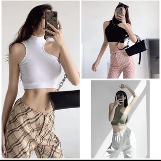 Áo kiểu thun cổ lọ croptop sát nách xéo ôm cho nữ