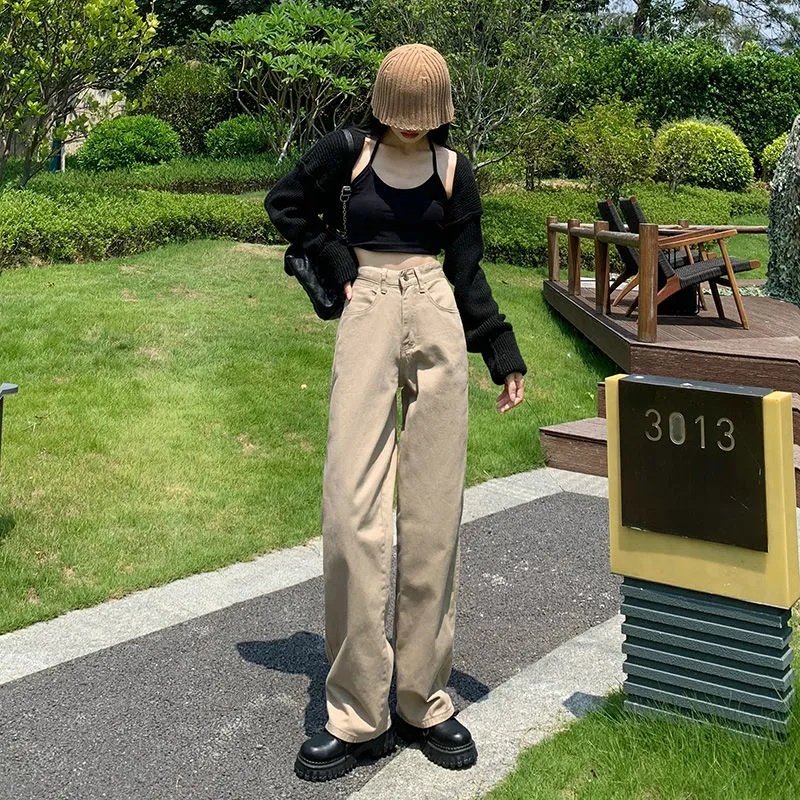 IELGY Quần Jean Dài Lưng Cao Dáng Rộng Thời Trang Cá Tính Cho Nữ