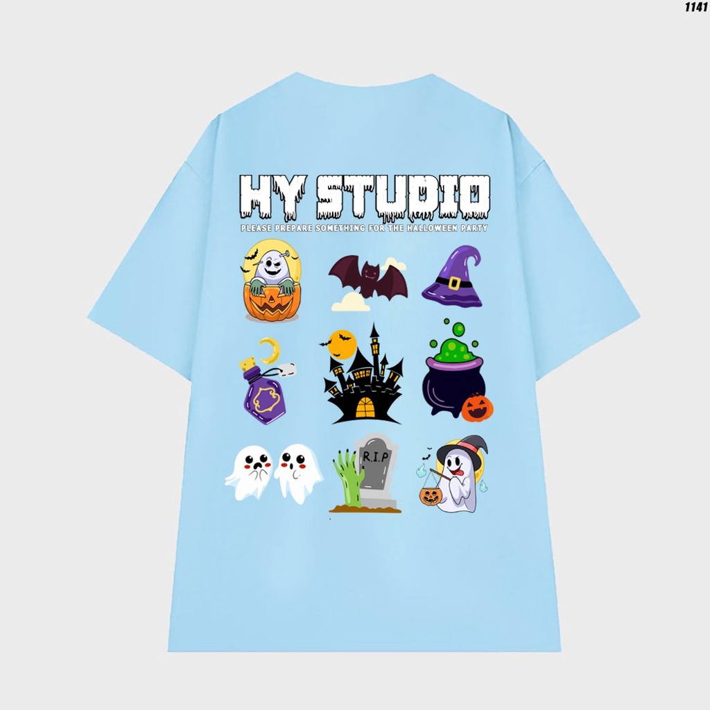 Áo thun HY STUDIO tay lỡ form rộng nam nữ cotton 75 halloween 1141