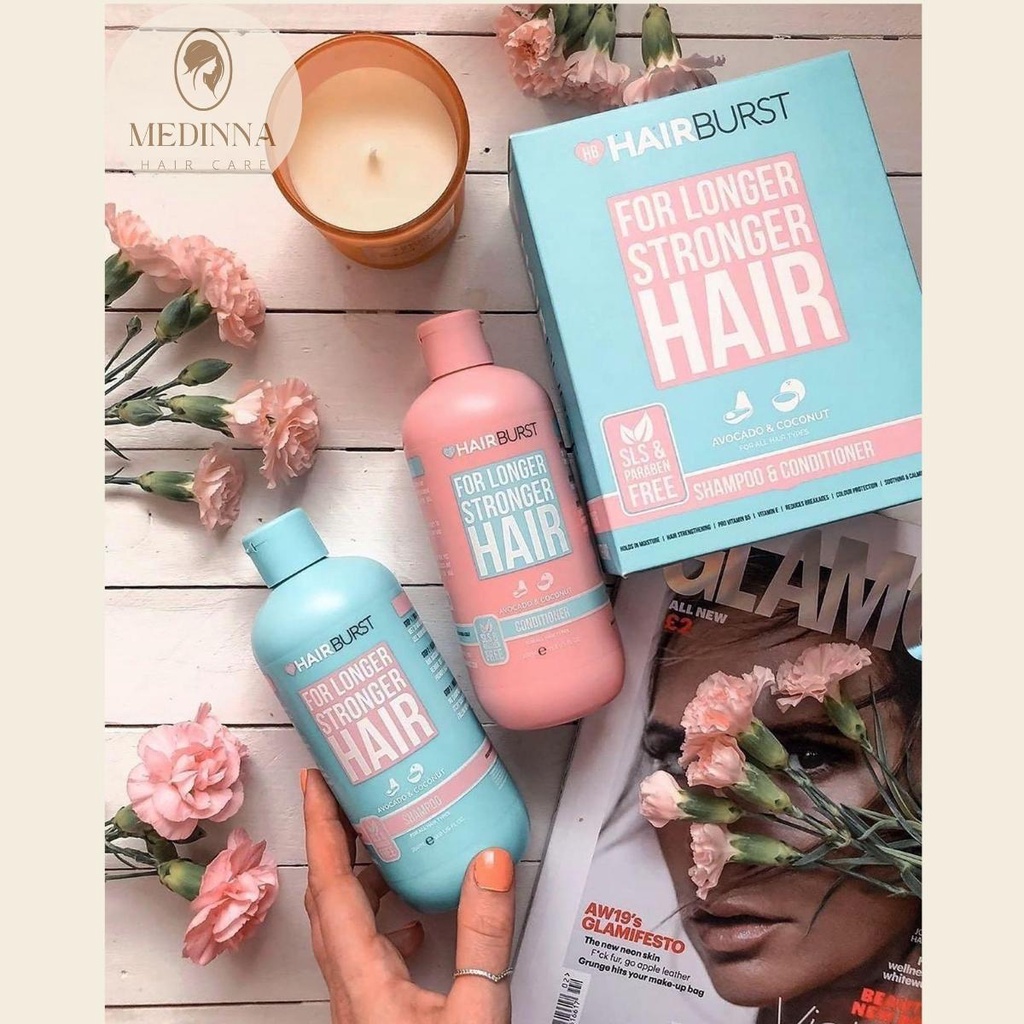 Bộ Dầu Gội & Dầu Xả HAIRBURST Avocado&Coconut For Longer Stronger Hair Hỗ Trợ Mọc Tóc, Ngăn Gãy Rụng, Làm Dày Tóc 350ML