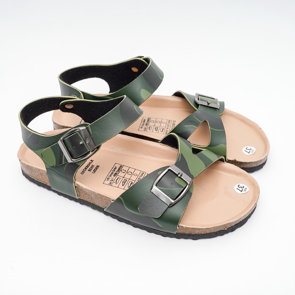 [Bản giới hạn] R23 - Sandal Birken Đế Trấu BIOLINE Camo Rằn Ri Unisex Nam nữ Quai Ngang Da PU cao cấp