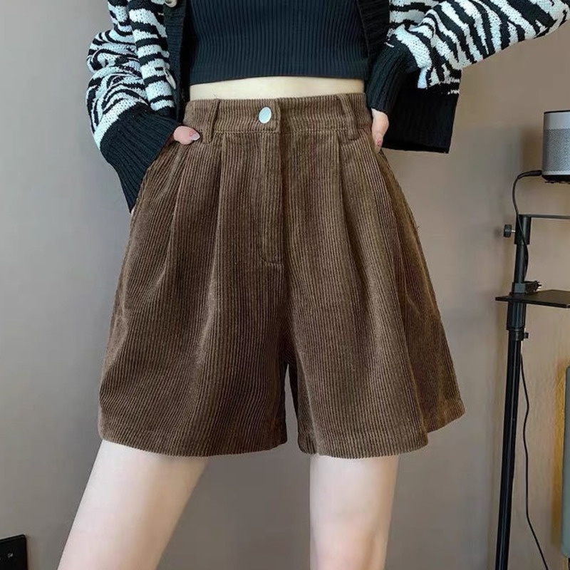 Quần Short Nhung Ống Rộng Lưng Cao Màu Trơn Đơn Giản Thời Trang Cho Nữ