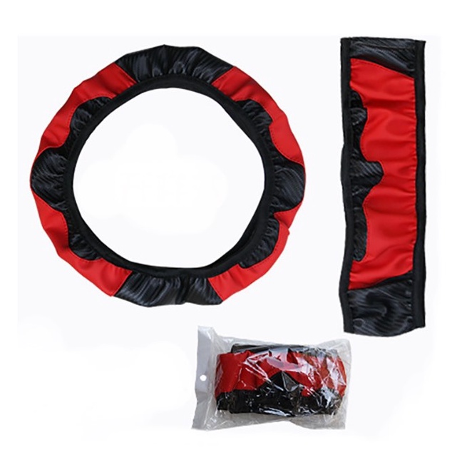 Vỏ bọc vô lăng xe hơi/ xe tải bằng da PU thoáng khí chống trượt 38cm, màu đỏ đen