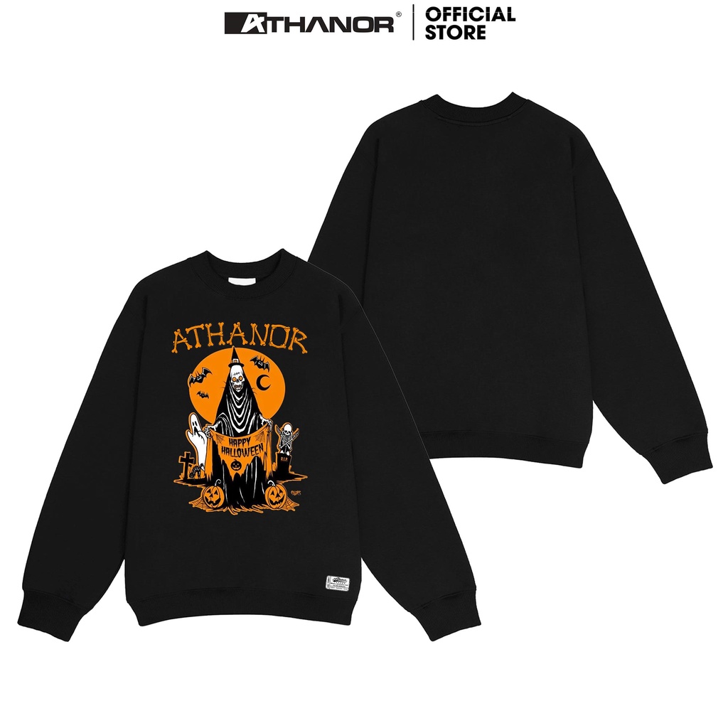 Áo sweater ATHANOR nỉ bông form rộng tay dài 100% cotton mẫu witch