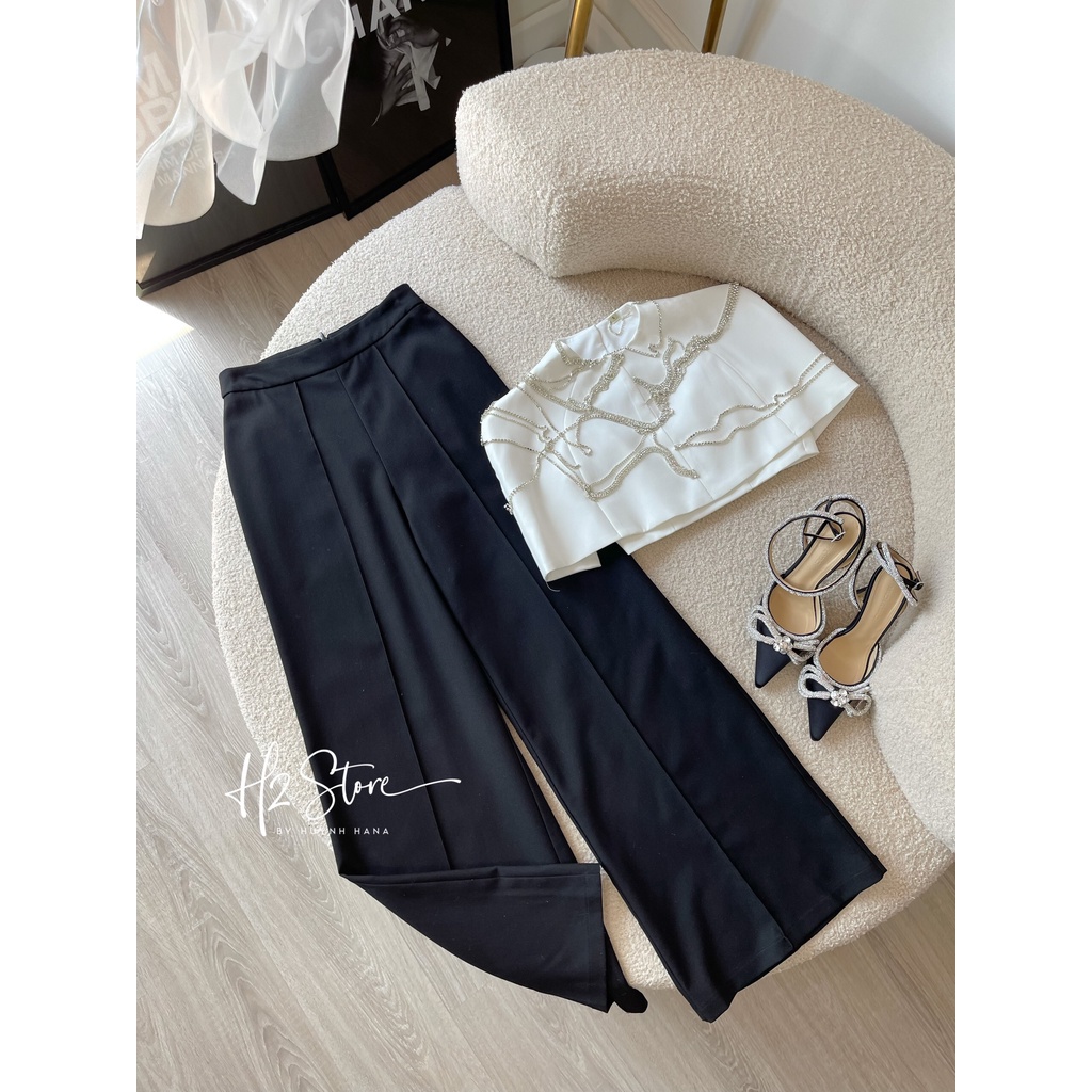 SÉT ÁO HỞ LƯNG VIỀN ĐÁ + QUẦN DÀI - QA02555