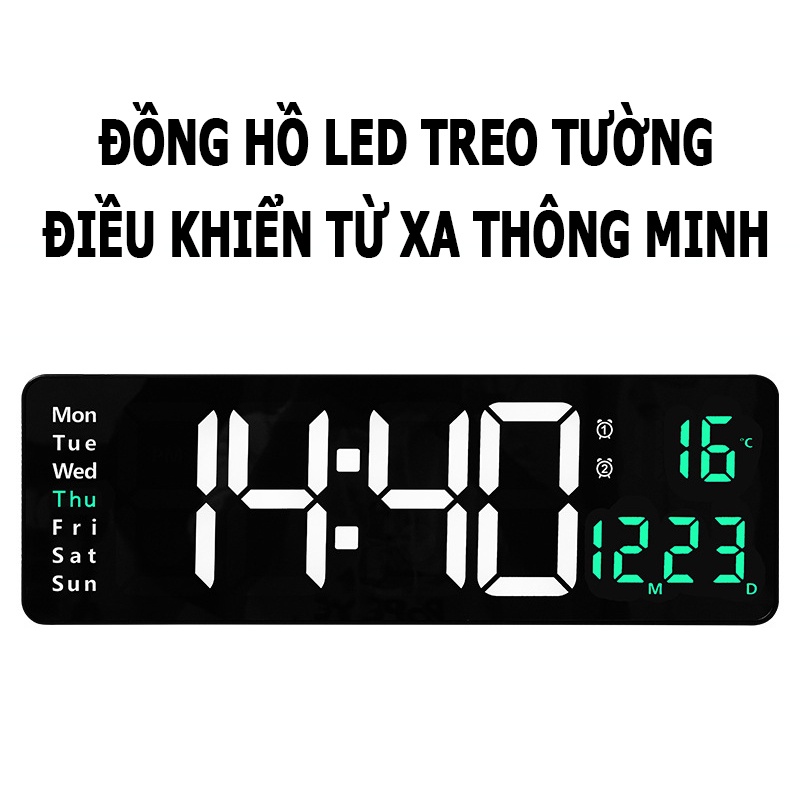 Đồng Hồ Điện Tử Màn Hình Lớn Led Treo Tường 16inch; Điều Khiển Từ Xa; Báo Nhiệt Độ; Báo Thức; Lịch Vạn Niên