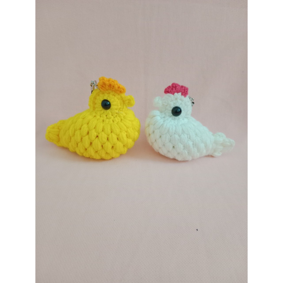 Móc treo chìa khóa bằng len hình con gà