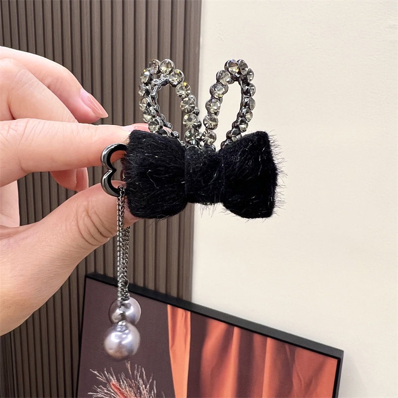 Kẹp Tóc Tai Thỏ Đính Đá Phối Tua Rua Xinh Xắn Dành Cho Nữ