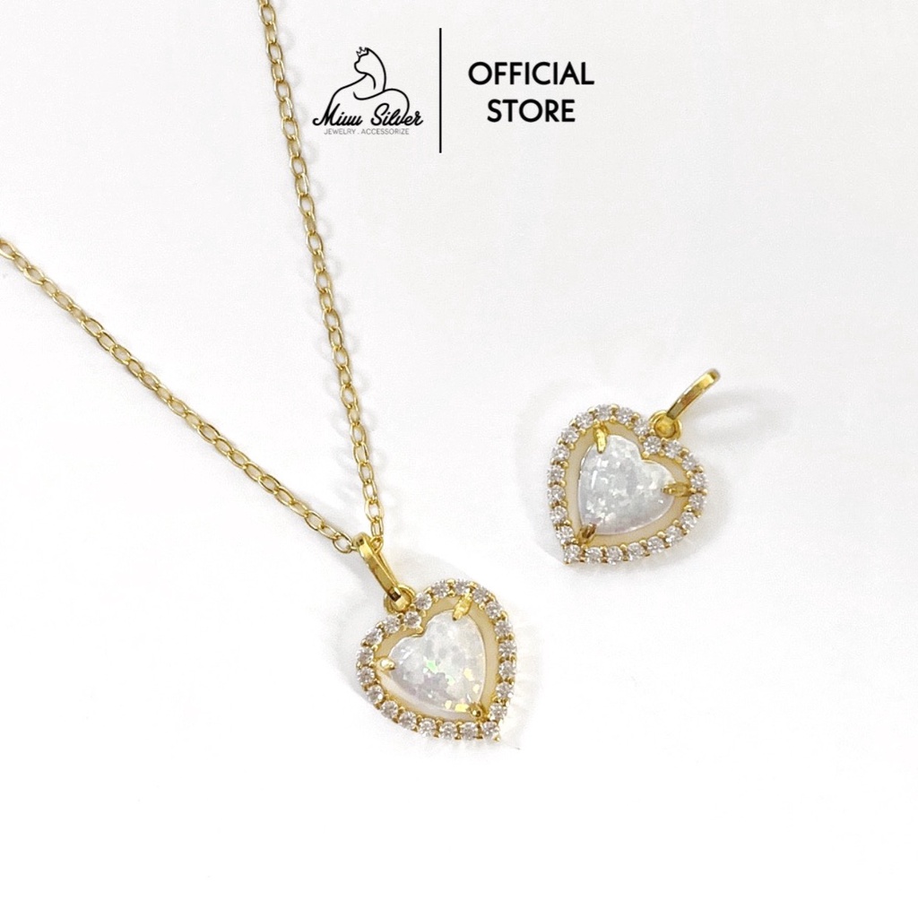 Dây chuyền bạc 925 mạ vàng 14K Miuu Silver, vòng cổ nữ mặt trái tim đính đá 7 màu