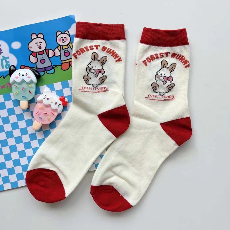 Tất Màu Trơn Họa Tiết Hoạt Hình Dễ Thương Phong Cách Retro Mỹ