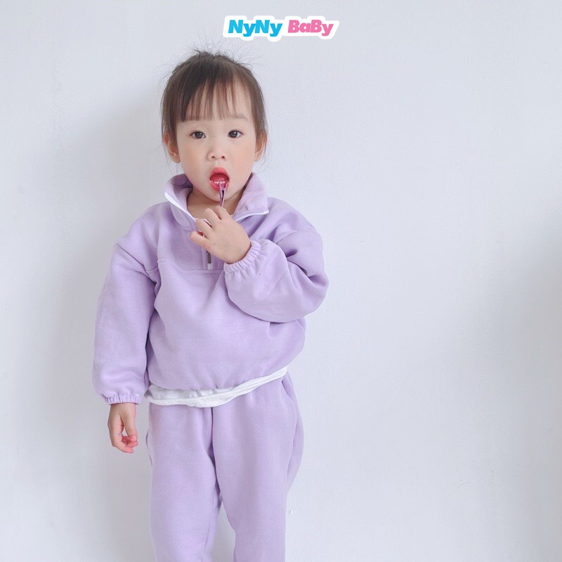 Set hoodie thu đông cho bé trai bé gái bộ nỉ bông áo khóa kéo cho bé Nyny Baby từ 1- 7 tuổi