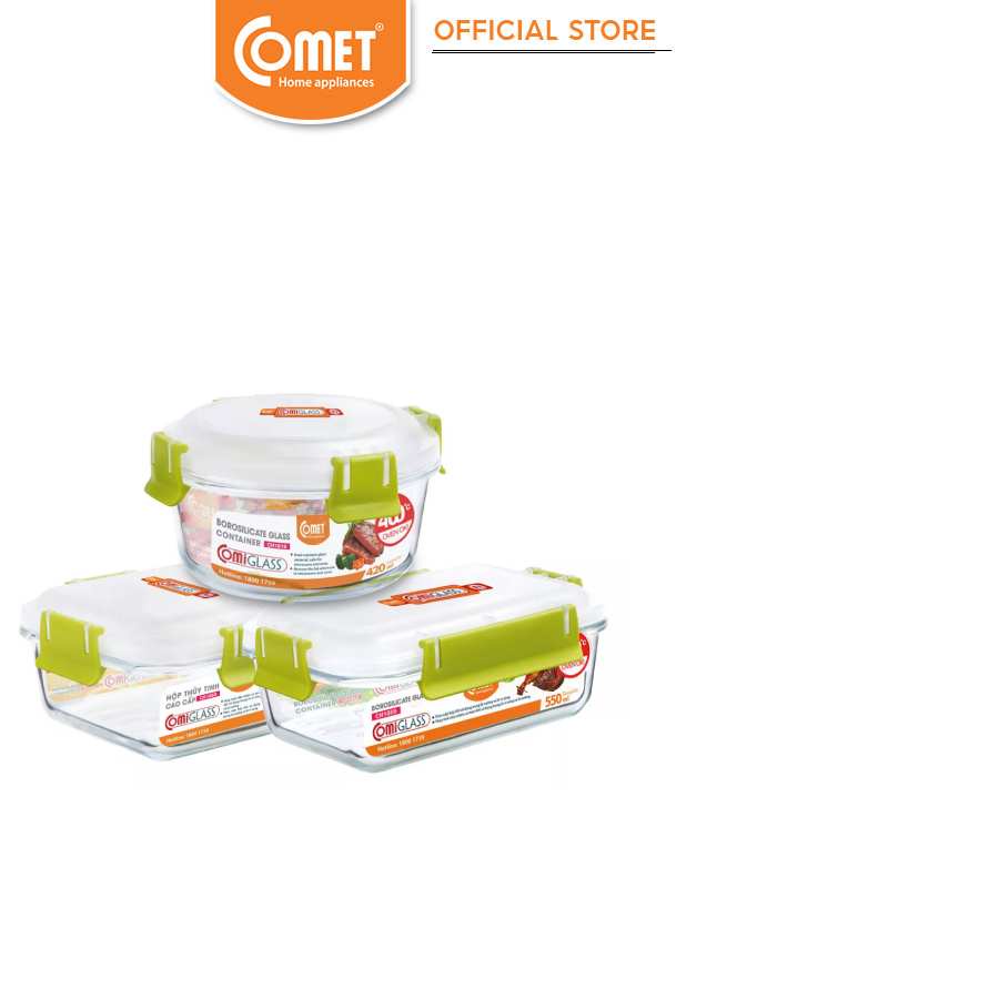 [LIFEMC11M2ADP -12% đơn 250K] Combo 3 hộp thực phẩm thuỷ tinh Comet - CH18-565859