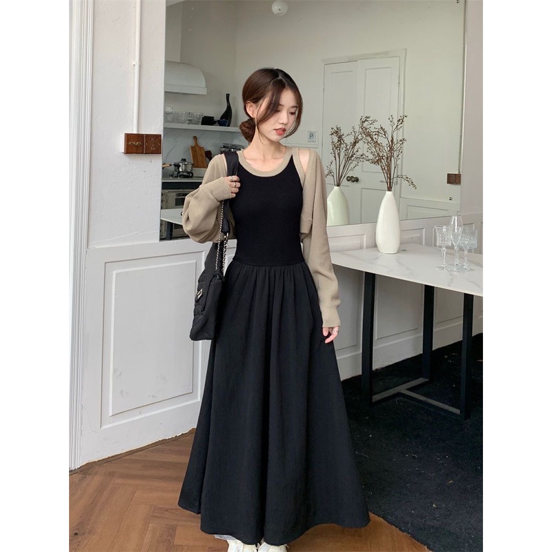 Set Cardigan Thun Kèm Váy Và Áo Phong Cách Hàn Quốc Set Cardigan Dài Tay Kèm Áo Váy 2 Dây 2022