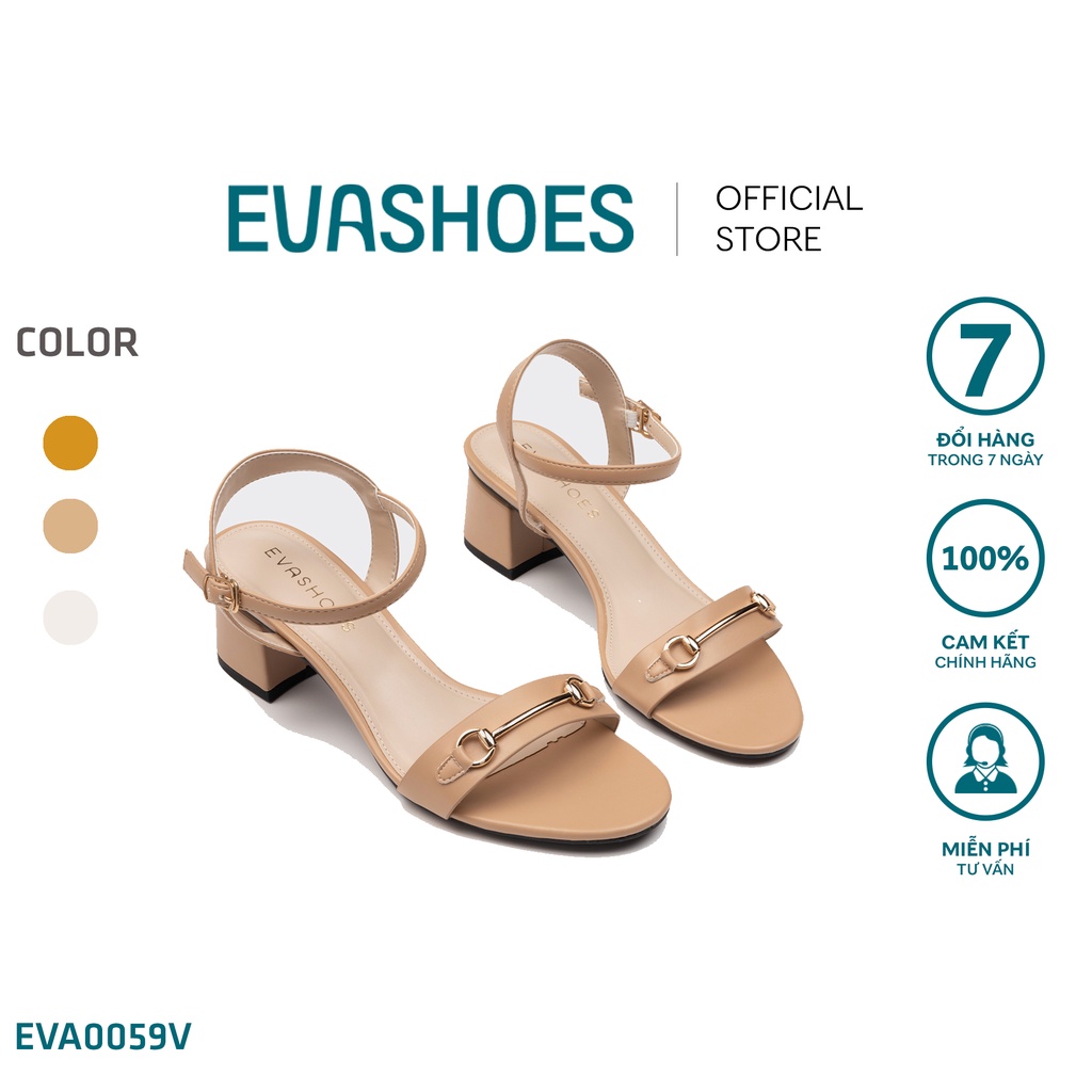 Sandal gót vuông 5cm quai ngang phối khóa Evashoes Eva0059V