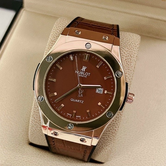 Đồng hồ nam HUBLLOT, đồng hồ dây da, máy pin, kim thể thao, bảo hành 12 tháng