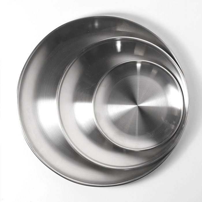 Khay Tròn Bằng Thép Không Gỉ Bề Mặt Nhám Đựng Bánh Cà Phê Phong Cách Hàn Quốc