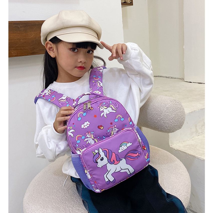 Cặp balo học sinh đi học mầm non size 27cm in hình 3D chú Kỳ Lân dễ thương chất liệu vải dù chống nước, chống xước BL034