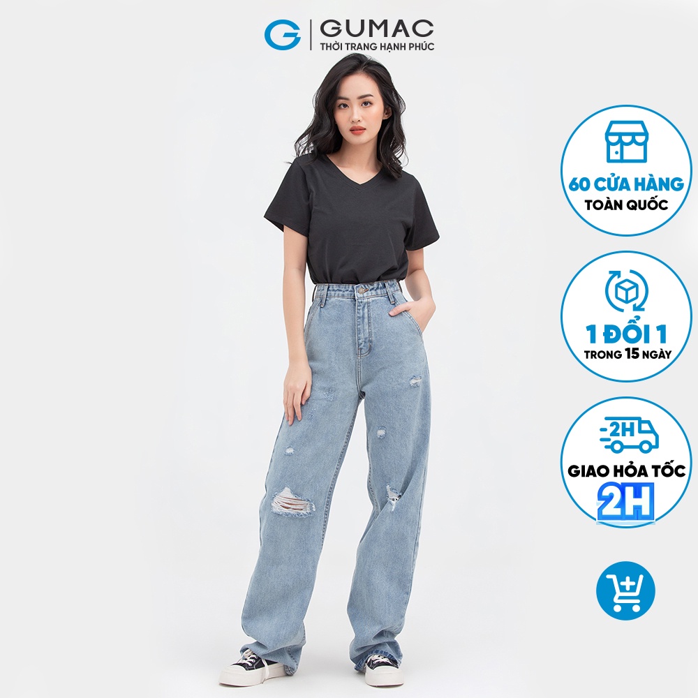 Quần jeans nữ rách gối GUMAC phong cách hàn quốc trẻ trung QJB865