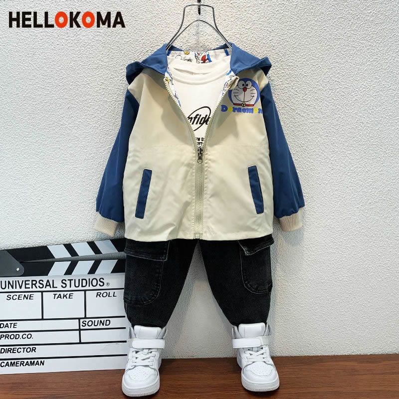 Áo Khoác Hai Mặt Có Mũ Trùm In Hình Doraemon Thời Trang Mùa Thu Dành Cho Bé Trai / Bé Gái