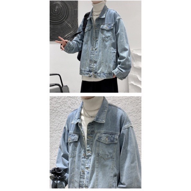Áo Khoác Jeans Nam Nữ Màu Xanh Và Xám From Rộng Dáng Suông Phong Cách Hàn Quốc, Thời Trang Unisex